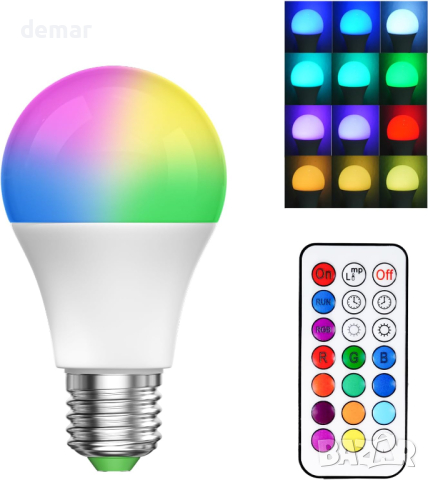 Крушка с променящ се цвят E27 10W димируема, RGBW LED с дистанционно, снимка 1
