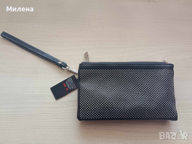 Черна спортно-елегантна чанта-клъч - естествена кожа, снимка 1