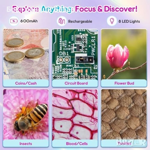 Нов Образователен микроскоп 500x с екран и LED светлини Играчка деца, снимка 6 - Образователни игри - 51770269