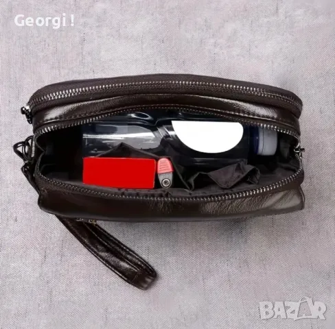 Малка ръчна мъжка чантичка тип Борсета / Кафява естествена кожа!, снимка 10 - Чанти - 49718303