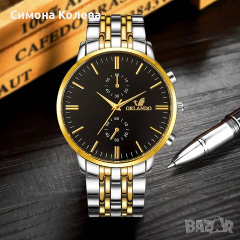 ✨Мъжки ръчен кварцов часовник ORLANDO с метална каишка - в златно и черно, снимка 6 - Мъжки - 39235302