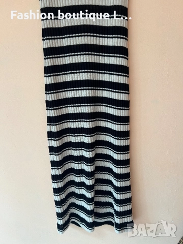 H&M Дълга рипсена рокля на черно/бежово райе с малка цепка отзад XS по етикет,но по-скоро е S / M 🖤, снимка 3 - Рокли - 52051549