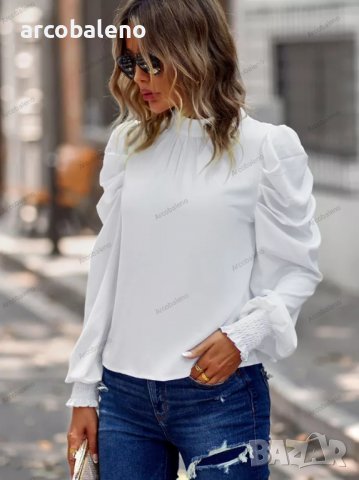 Дамска едноцветна блуза с дълъг ръкав с фалшиво деколте и маншет, 2цвята - 023, снимка 6 - Блузи с дълъг ръкав и пуловери - 39260447