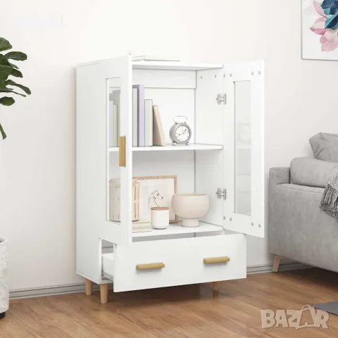 vidaXL Висок шкаф, бял, 70x31x115 см, инженерно дърво, снимка 3 - Бюфети - 56148041