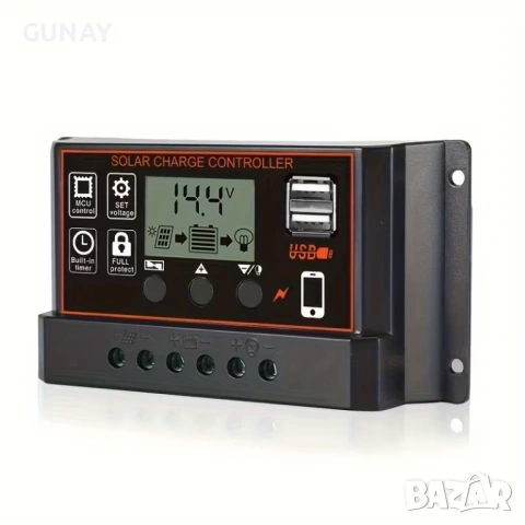 Соларен контролер 12V 24V - 10A с LCD дисплей, 2 USB, PWM за панели, снимка 3 - Друга електроника - 54221616