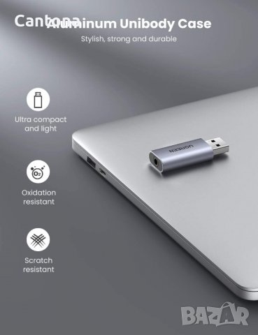 Външна звукова карта UGREEN CM383 USB към 3.5mm Audio Адаптер, снимка 5 - Други - 38459410