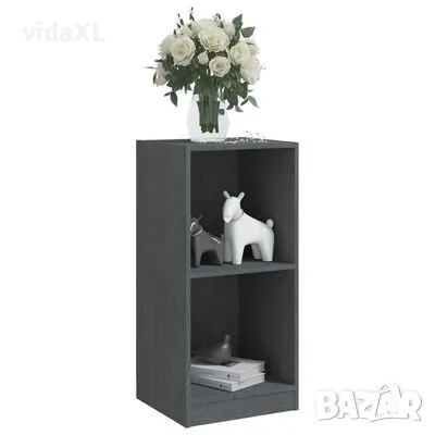 vidaXL Страничен шкаф, сив, 35,5x33,5x76 см, борово дърво масив(SKU:809932), снимка 3 - Шкафове - 48659539