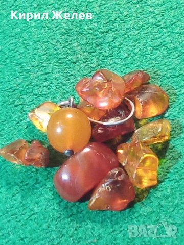 СТАРА СРЕБЪРНА КЕХЛИБАРЕНА ОБЕЦА иЛОТ БАЛТИЙСКИ НАТУРАЛЕН КЕХЛИБАР и1 КАРНЕОЛ ШЛИФОВАНО КАМЪЧЕ 23568