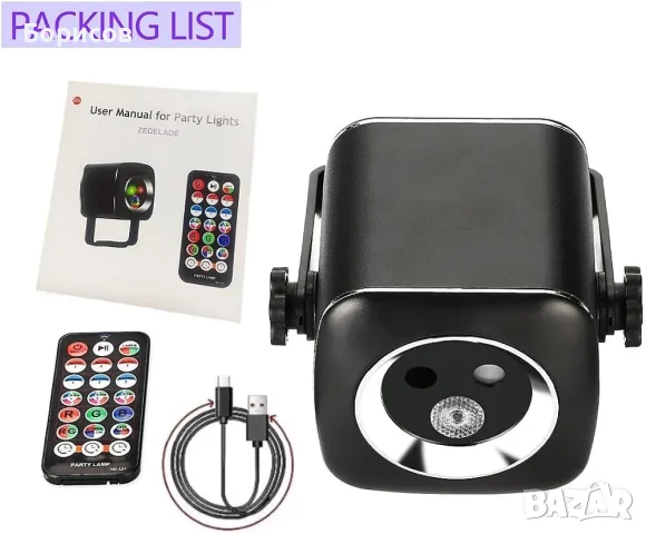 Компактен RGB лазерен диско прожектор Gobikey Mini Party Lights (модел: LD096-BK)., снимка 6 - Прожектори - 56116640