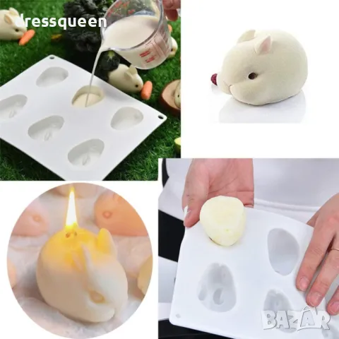 4310 3D силиконова форма на зайчета и 6 гнезда, снимка 7 - Форми - 48905585
