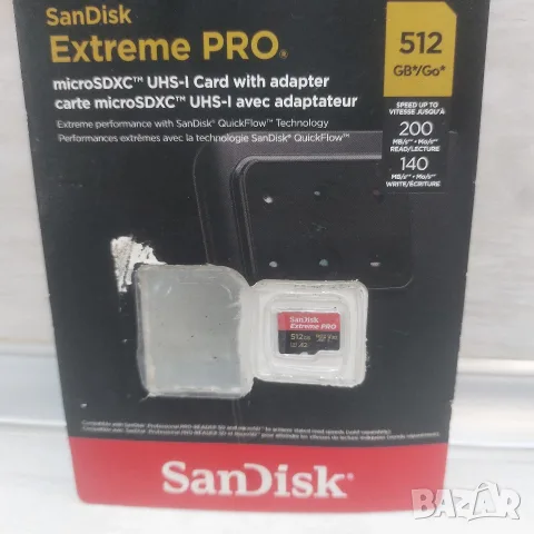Нова Карта памет SanDisk Extreme PRO 512GB microSDXC 200MB/s (Без Адаптер), снимка 4 - Карти памет - 55834932