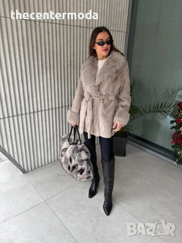 Сиво палто от еко косъм , снимка 4 - Палта, манта - 52885336