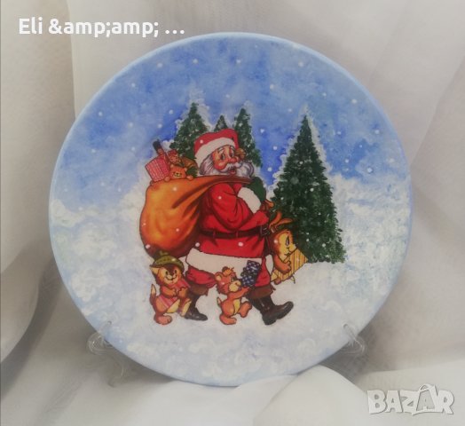 Сувенирна коледна чиния с Дядо Коледа 