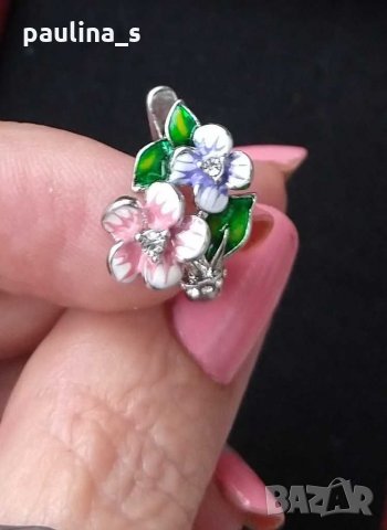 Уникални обеци с ръчно рисуван емайл и кристали - цветя, снимка 9 - Обеци - 29502556