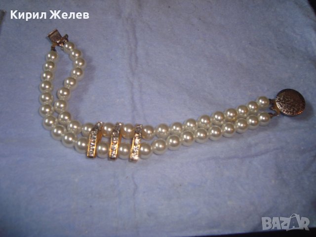 КРАСИВА ПЕРЛЕНА АРТ ДЕКО ВИНТИДЖ ГРИВНА с ФАСЕТИРАНИ КРИСТАЛИ и МЕСИНГ 3628, снимка 5 - Гривни - 37045858