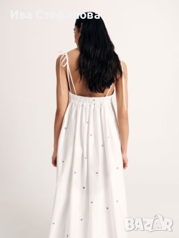 Нова дълга елегантна бяла рокля теменужки 100% памук , снимка 14 - Рокли - 41932782
