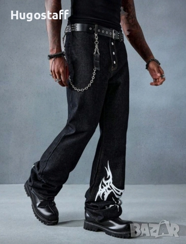 Нови дънки Casual Jeans модерен дизайн панталони черни размер 34, снимка 5 - Дънки - 52503108