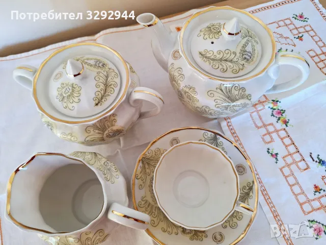 Руски порцеланов сервиз на Вербилки, декор Перо от жар-птица, снимка 10 - Сервизи - 47480282