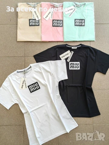Miu Miu Дамска Тениска С Бродирано Лого👚Дамска Блуза С Къс Ръкав Миу Миу - 3 Цвята Код BS-27, снимка 3 - Тениски - 51044856