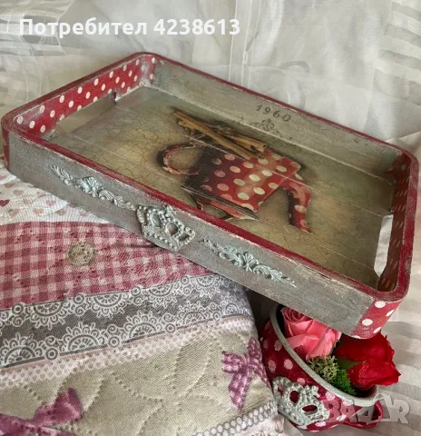 Дървен поднос с декупаж, снимка 2 - Декорация за дома - 47272100