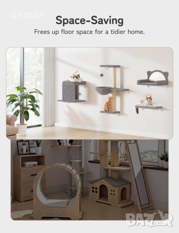 Стенни рафтове за котки 5 в 1 Модерен комплект мебели за катерене, снимка 8 - За котки - 52678159