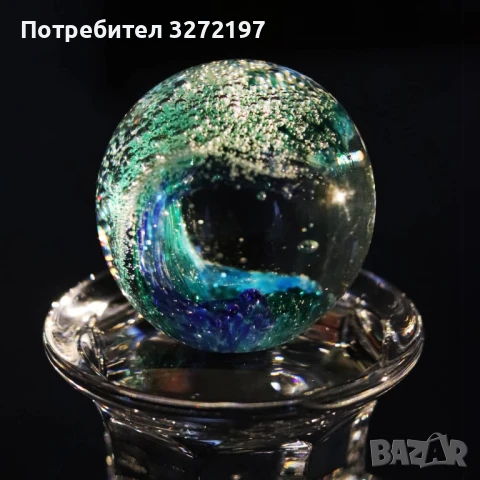 3Д Кристално преспапие, ръчно издухан син океански декор, снимка 3 - Декорация за дома - 50442536