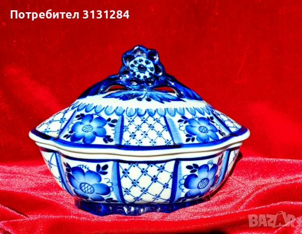 Гжел порцеланова кутия ръчно рисувана Русия