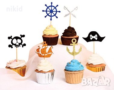  Happy Birthday пиратски кораб картонен топер за торта украса табела пиратско парти, снимка 3 - Други - 32404027