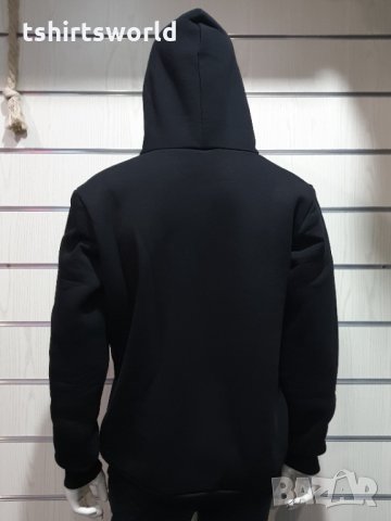Нов мъжки изчистен черен суичър с качулка и джобчета, снимка 3 - Суичъри - 28302669