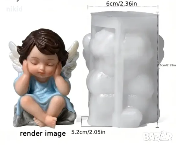 3D Дете ангел мъдрост '' не говоря '' силиконов молд форма фондан смола гипс свещ декор, снимка 4 - Форми - 51078069