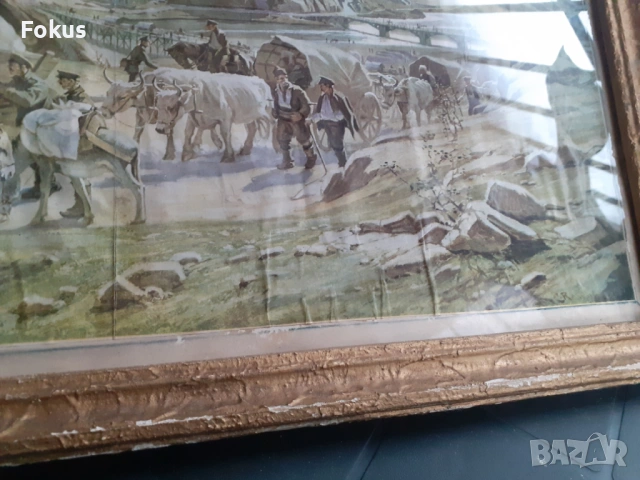 Стара военна цветна литография - с рамка, снимка 3 - Антикварни и старинни предмети - 53287470