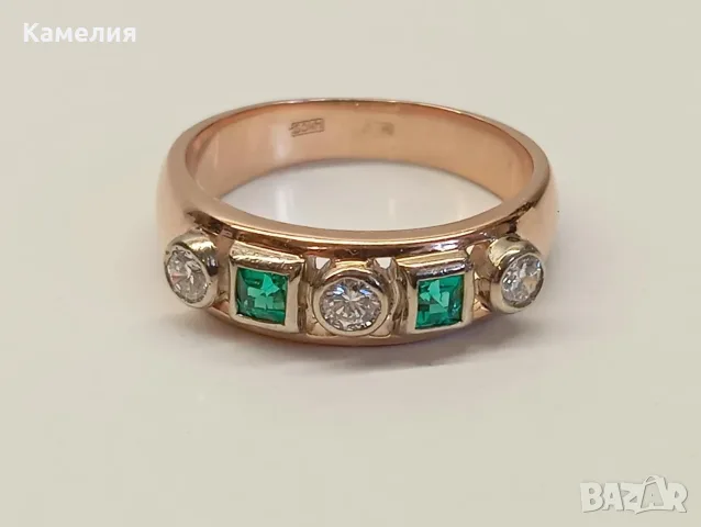 Руско злато. Пръстен с брилианти , снимка 3 - Пръстени - 56326856