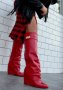 Ботуши на платформа - червена кожа - K-40, снимка 1 - Дамски ботуши - 33556562