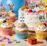 Коте Котка Happy Birthday картонен топер 12 бр топери украса декор парти рожден ден торта мъфини, снимка 11