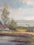 122х92см/стара голяма картина масло върху платно/пейзаж/къщи-кладенец/дървена рамка, снимка 5