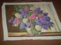 Голям ръчно ушит-бродиран гоблен ваза със цветя, снимка 8