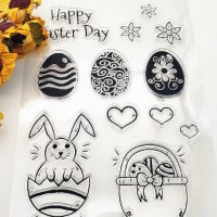 Happy Easter Великденскки яйца заек силиконов гумен печат декор украса бисквитки фондан Scrapbooking, снимка 1 - Други - 37031216