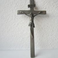 Религия, стар кръст, разпятие, метал, 28 см, маркировка, снимка 2 - Антикварни и старинни предмети - 29460468