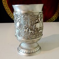 Чаша от калай с ловец,кучета,елен. , снимка 2 - Антикварни и старинни предмети - 37054370