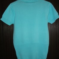 синя блуза машинно плетиво с поло яка и късо ръкавче, снимка 3 - Блузи с дълъг ръкав и пуловери - 30292150