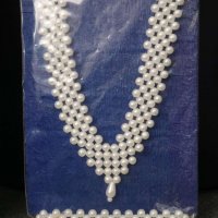 Колие и гривна елегантни от бели изкуствени перли, снимка 1 - Колиета, медальони, синджири - 37574955