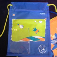Чантички торбички портмонета за деца Planete Bleue оранжеви и сини 23 х 17 см. торбичка, снимка 1 - Други - 38799188