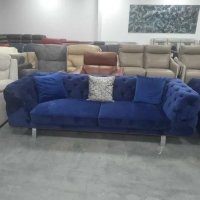 Син комплект дивани тройка и двойка тип Честърфийлд, снимка 4 - Дивани и мека мебел - 42514995