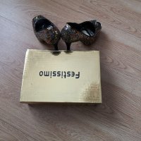 НОВИ Festissimo луксозни обувки със златни пайети на висок ток, Размер 39, снимка 6 - Дамски обувки на ток - 31449641