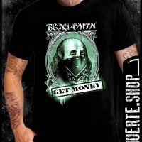 Черна тениска с щампа BENJAMIN GET MONEY, снимка 1 - Тениски - 42053758