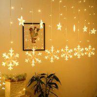 Коледни Лампички тип Завеса , Звезди , Снежинки , Елени , , снимка 3 - Декорация за дома - 42495505
