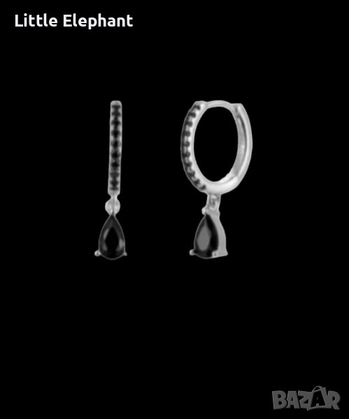 Сребърни висящи обеци капка black с кристали/нови, снимка 1