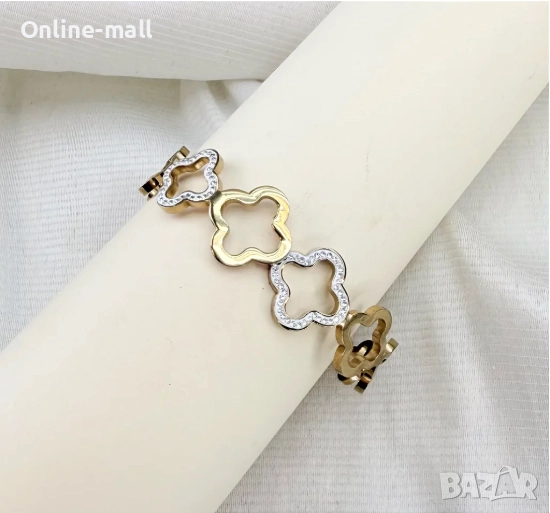 Елегантна гривна с детелини Van Cleef, двуцветен дизайн, снимка 1