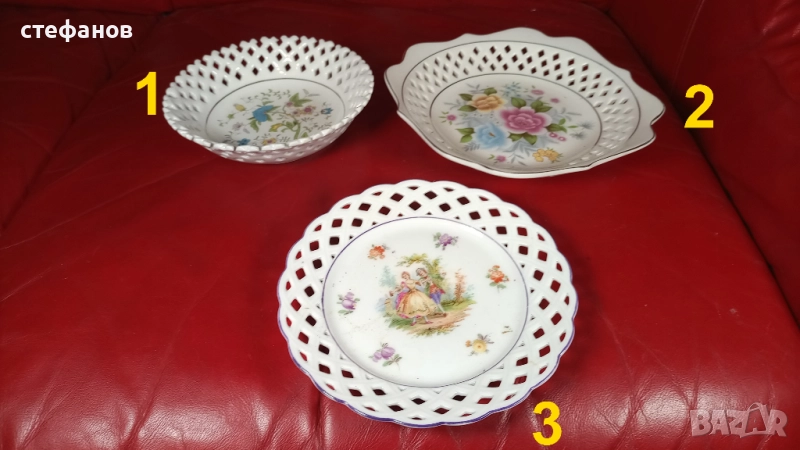 Порцеланови чинии, рязан порцелан 3 различни, снимка 1