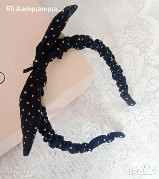 Диадема черна на малки бели точки с панделка , снимка 1